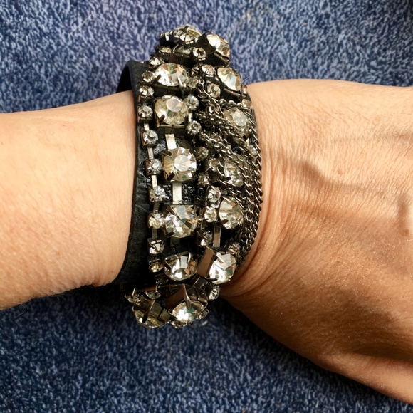Yik Fung Leather Rhinestone Cuff 😻 - Picture 7 of 8
